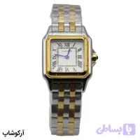 ساعت زنانه Panthère Cartier دو رنگ، صفحه سفید مربعی با اعداد رومی، بند استیل دو رنگ، قاب مربعی، موتور کوارتز، قفل مخفی پروانه‌ای مدل 644329XX 4018