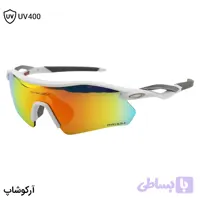 عینک ورزشی OAKLEY طرح RADAR با فریم سفید مات، نیم فریم و لنز جیوه‌ای و چند رنگ مدل OO9495D
