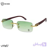 عینک آفتابی کارتیه فریملس با پل بینی طلایی، دسته چوبی (واقعی)، رنگ قهوه‌ای، لولا فنری و لنز سبز هایلایت مدل 81339145