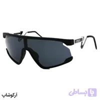 عینک ورزشی OAKLEY با فریم رنگ مشکی مات، دسته سفید و لنز دودی تیره مدل WT2958