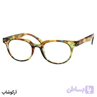عینک مطالعه نمره +2.00 نزدیک بین با فریم سبز و نارنجی، بیضی شکل و دسته فنری مدل TJ3182