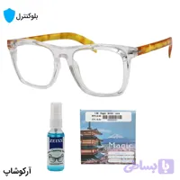 عینک بلوکنترل با فریم مربعی، رنگ شفاف و بی‌رنگ، دسته قهوه‌ای، برند دیوید بکهام و لنز بلوکنترل ژاپنی برند Magic مدل UM1887