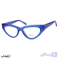 عینک طبی زنانه Chopard با فریم رنگ آبی براق، شکل چشم گربه‌ای، دسته سیم‌دار و لولا فنردار مدل 2153