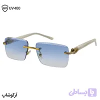 عینک زنانه Cartier با طراحی فریملس، نگین‌دار، دسته سفید براق و عدسی آبی سایه روشن مدل CT00521
