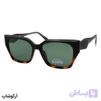 عینک آفتابی پرادا با فریم مشکی مات و قهوه‌ای، شکل گربه‌ای، دسته سیم‌دار و لنز سبز و پلاریزه مدل 66512