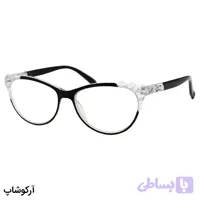 عینک مطالعه نزدیک بین نمره +2.00 با فریم رنگ مشکی، شکل چشم گربه‌ای و دسته فنردار مدل FB9155