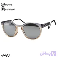 عینک ورزشی اوکلی با فریم گرد، رنگ بنفش و قهوه‌ای، دسته سنجاقی و لنز آینه‌ای نقره‌ای و پلاریزه مدل OO9279