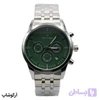 ساعت مردانه ROMANSON نقره‌ای، صفحه سبز یشمی، بند استیل مش‌لینک نقره‌ای، قاب گرد، موتور کوارتز کرنوگراف، قفل تاکتیکی مدل RM0228G