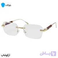 عینک کارتیه با طراحی فریملس، مستطیلی شکل، پل بینی و دسته طلایی براق و لنز بی‌رنگ و شفاف (بلوکات) مدل CT00633