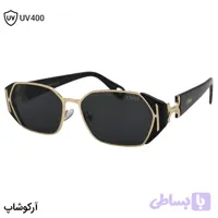عینک آفتابی Chloé با فریم رنگ مشکی و طلایی، شکل مستطیلی و لنز دودی تیره مدل T09105