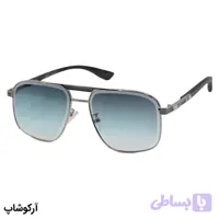 عینک آفتابی Cartier با فریم شکل هندسی، رنگ نقره‌ای، دسته چوبی و لنز سبز سایه روشن مدل 2524
