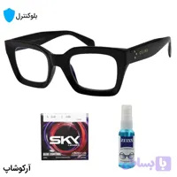 عینک بلوکنترل با فریم شکل مربعی، رنگ مشکی براق، برند Celine و لنز بلوکنترل کره‌ای برند SKY مدل 9088