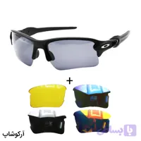عینک ورزشی OAKLEY با فریم مشکی مات، 5 کاور لنز قابل تعویض و تجهیزات کامل مدل OO9188-1