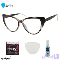 عینک بلوکنترل زنانه با فریم شکل چشم گربه‌ای، رنگ قهوه‌ای و لنز بلوکنترل کره‌ای برند SKY مدل 20386