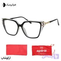 عینک آفتابی زنانه اسپیریت با فریم مشکی، شکل چشم گربه‌ای، دسته سیم‌دار، عدسی فتوکرومیک و رنگ ثانویه دودی مدل 82204