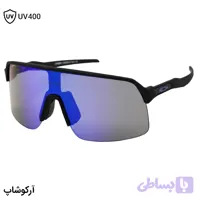 عینک ورزشی OAKLEY مدل سوترو (SUTRO) با فریم مشکی مات و لنز جیوه‌ای آبی رنگ کد 25552