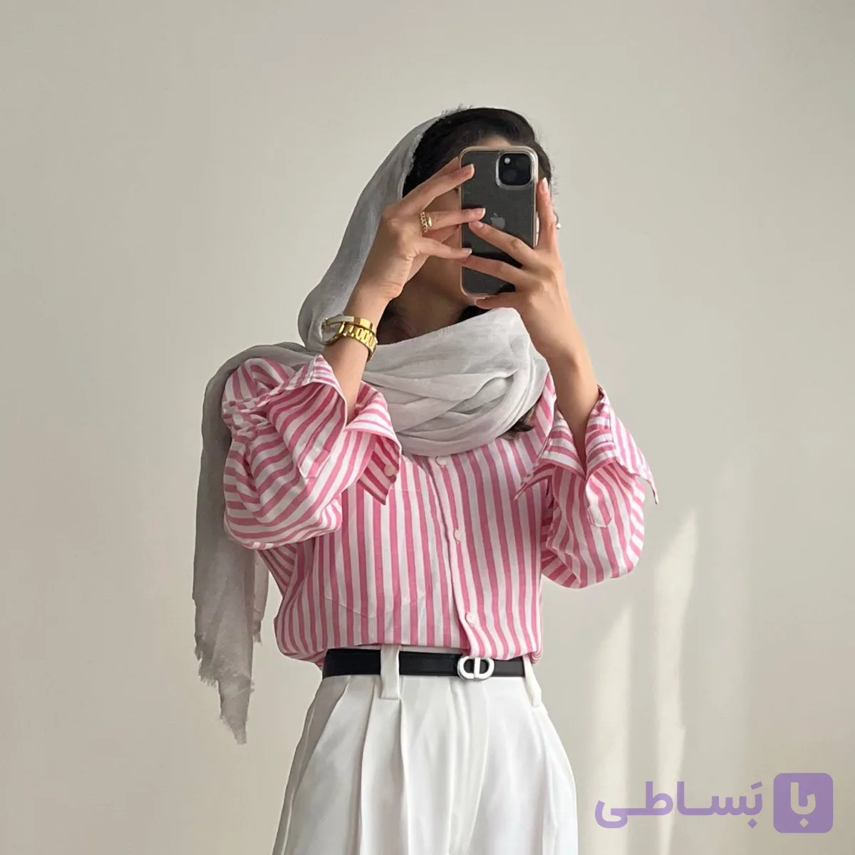 شومیز لینن راهراه پینک