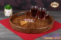 سینی چوبی گرد دسته دار چوب بامبو تیره سایز 35
