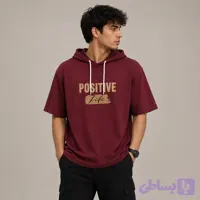 تیشرت کلاهدار نخ پنبه طرح positive در رنگ بندی مختلف