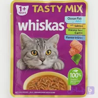 پوچ گربه ویسکاس Whiskas طعم مرغ با سالمون و جلبک واکامه در سس