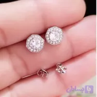 گوشواره نقره میخی عیار 925 با روکش طلا سفید تک نگین زنانه