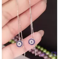 گوشواره نقره بخیه طرح چشم نظر عیار 925 با روکش طلا سفید
