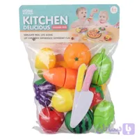 اسباب بازی میوه های برشی 10 عددی مدل Home Kitchen ، شامل دو عدد چاقو و سینی میوه