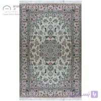 فرش دستباف نایین کرم نقشه لچک و ترنج ۹ لا گل ابریشم – سایز پرده‌ای (۱۵۰ × ۲۳۵ سانتی‌متر) کد D28189