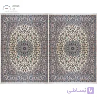 فرش دستباف نایین کرم نقشه لچک و ترنج جدید ۹ لا گل ابریشم – جفت ۹ متری کد D28204