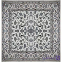 فرش دستباف نایین مربع ۲×۲ متر افشان کرم ۶ لا گل ابریشم کد D28175