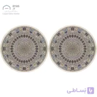 فرش دستباف نایین جفت گرد نقشه گنبد ۶ لا گل و کف ابریشم کد D28202