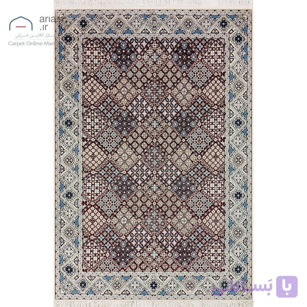 فرش دستباف نایین لاکی نقشه جوشقان ۶ لا گل ابریشم – قالیچه ( ۱۲۲ × ۱۹۵ سانتیمتر) کد D28169