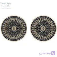 فرش نایین جفت گرد دستباف سرمه‌ای ۶ لا گل ابریشم کد D28201