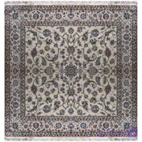 فرش دستباف نایین مربع ۲×۲ متر افشان کرم ۶ لا گل ابریشم کد D28191