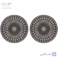 فرش نایین جفت گرد دستباف سرمه‌ای ۶ لا گل ابریشم کد D28200