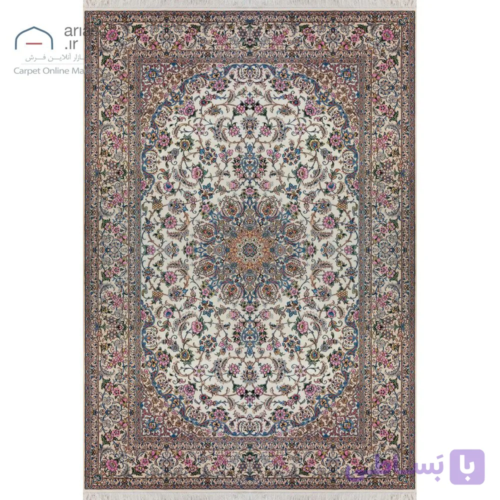 فرش دستباف نایین ۹لا کرم نقشه لچک و ترنج گل ابریشم – ۶ متری کد D28171