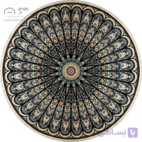 فرش نایین دایره‌ای سرمه‌ای دستباف ۶ لا گل ابریشم کد D28211