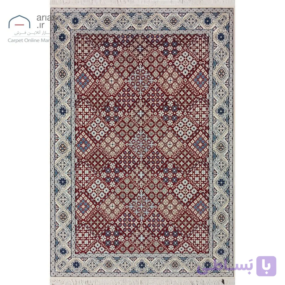 فرش دستباف نایین لاکی نقشه جوشقان ۶ لا گل ابریشم – قالیچه ( ۱۲۹ × ۱۹۵ سانتیمتر) کد D28172