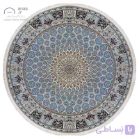 فرش نایین دستباف گرد نقشه گنبد آبی ۶ لا گل ابریشم کد D28208
