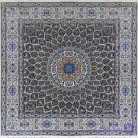 فرش نایین نقشه گنبد دستباف سرمه‌ای ۶ لا گل ابریشم – مربع (۲۰۷ × ۲۰۷ سانتی‌متر) کد D28183