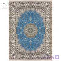 فرش نایین آبی ۶لا دستباف نقشه لچک و ترنج گل ابریشم – ۹ متری کد D28178