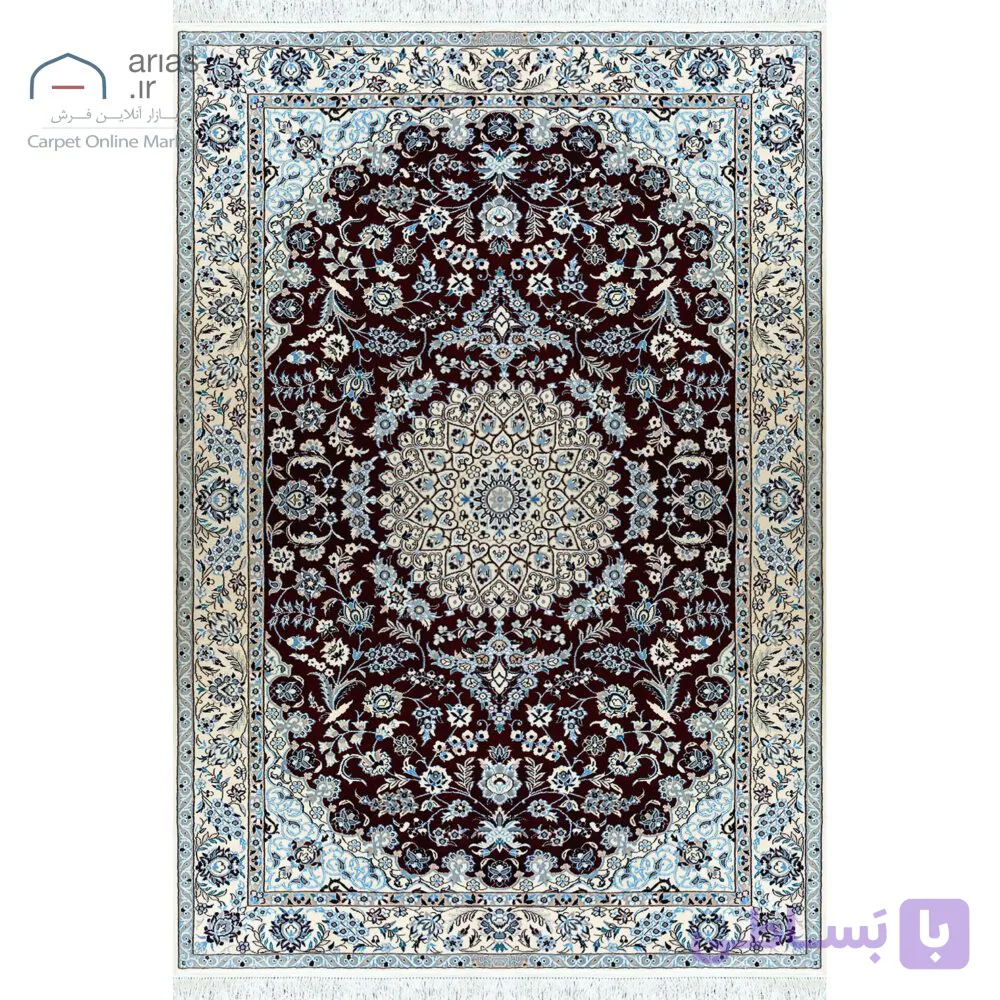 فرش دستباف نایین لاکی ۶ لا گل ابریشم – قالیچه (۱۳۰ × ۲۰۰ سانتیمتر) کد D28162