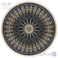فرش نایین دایره‌ای سرمه‌ای دستباف ۶ لا گل ابریشم – قطر ۲۱۰ سانتیمتر کد D28210