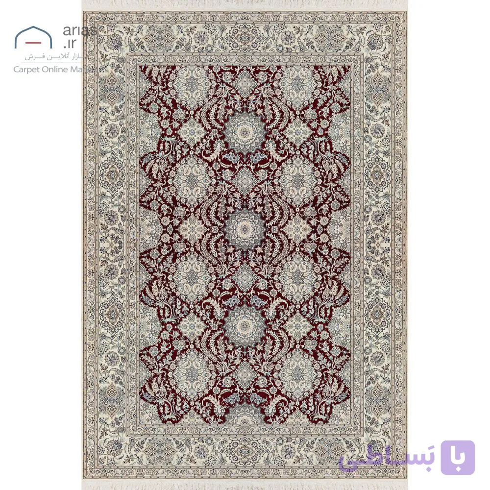 فرش دستباف نایین لاکی نقشه سلطنتی ۶ لا گل ابریشم – ۶ متری کد D28174