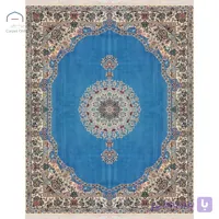 فرش نایین کف ساده دستباف آبی ۹ لا گل ابریشم – سایز خاص (۲۰۰ × ۲۵۰ سانتی‌متر) کد D28217