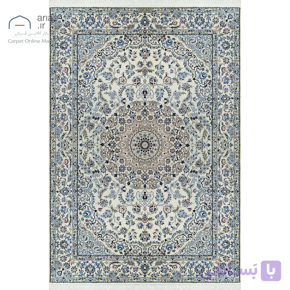 فرش دستباف نایین کرم ۶ لا لچک و ترنج گل ابریشم – ۱۶۰×۲۳۵ سانتیمتر کد D28159