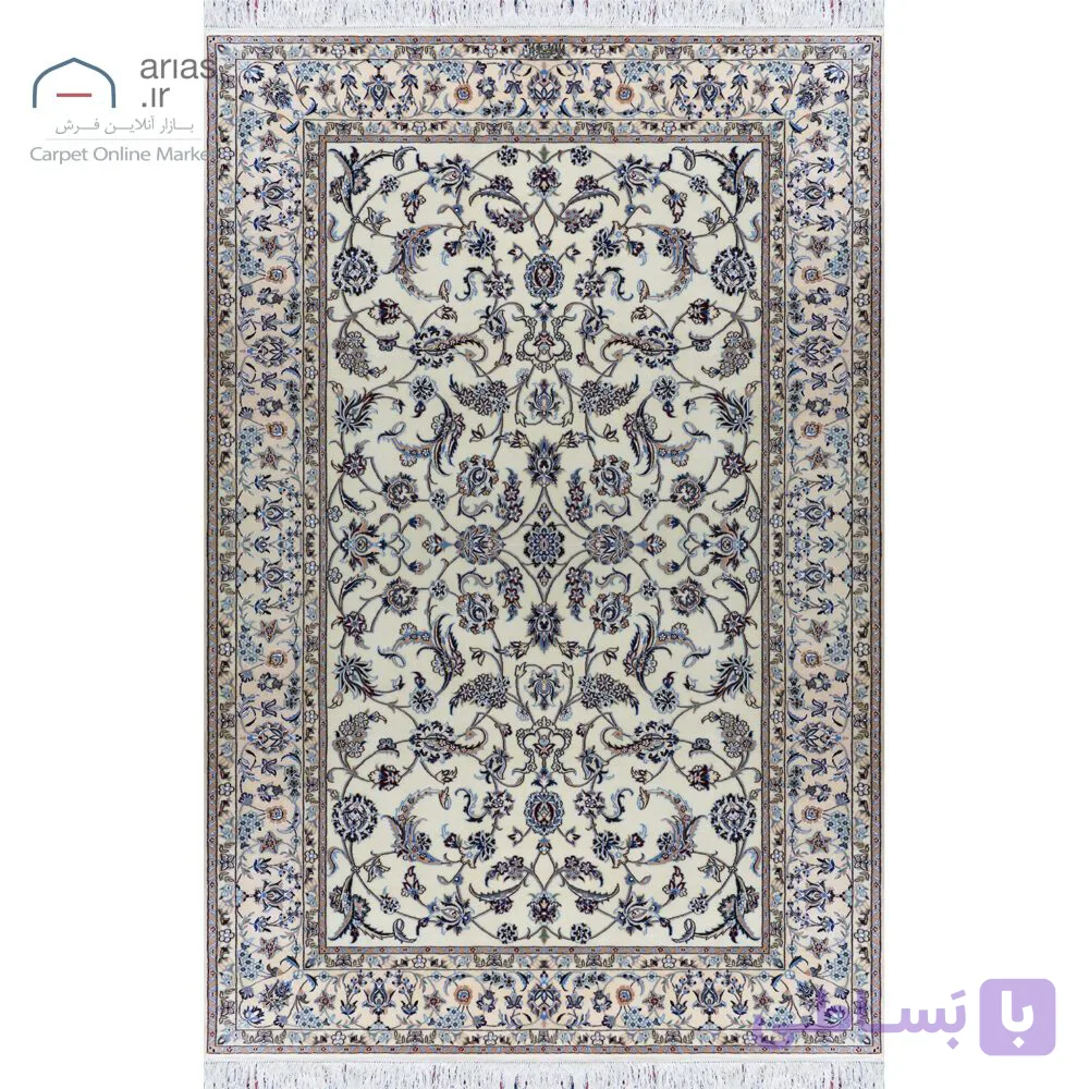 فرش دستباف نقشه افشان نایین کرم ۶ لا گل ابریشم کد D28165