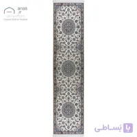 فرش دستباف نایین کناره سایز (۸۵ × ۳۵۰ سانتی‌متر) کرم نقشه سه ترنج ۹ لا گل ابریشم کد D28166