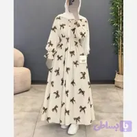 پیراهن پاییزه مخمل شانل مدل آبان دخت رنگ موکا فری سایز