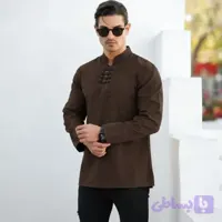 پیراهن الیاف طبیعی مردانه مدل آرشا رنگ قهوه ای (کد SZECH)